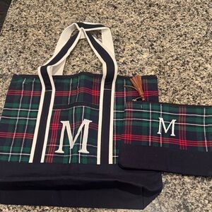 BNWOT Plaid Tote and Matching Pouch Set - Green, Red & Navy Blue